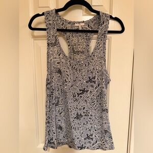 Joie Black and White Graphic Silk Racerback Top